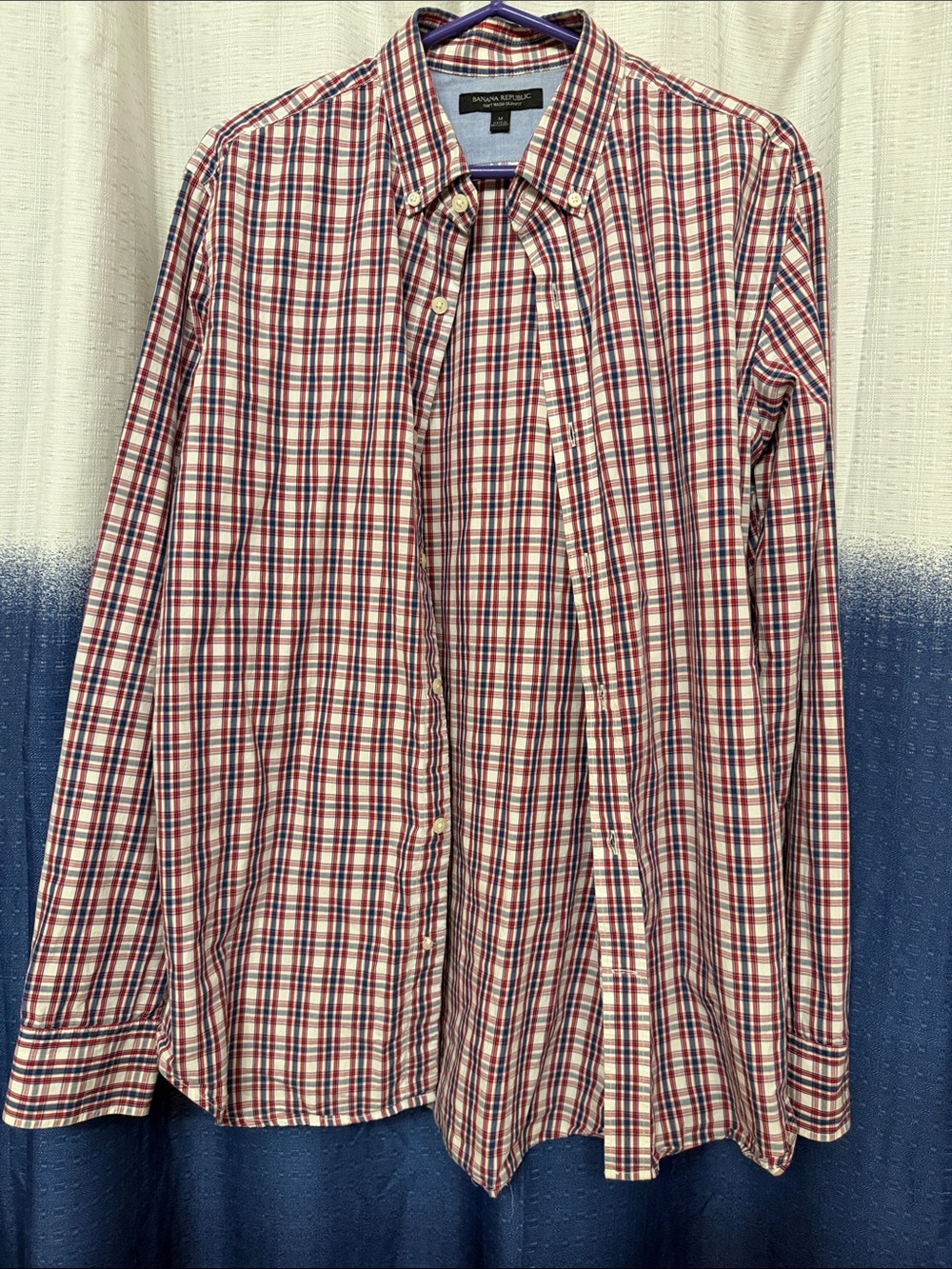 Banana Republic Men’s Red and Blue Plaid Button-Down Shirt